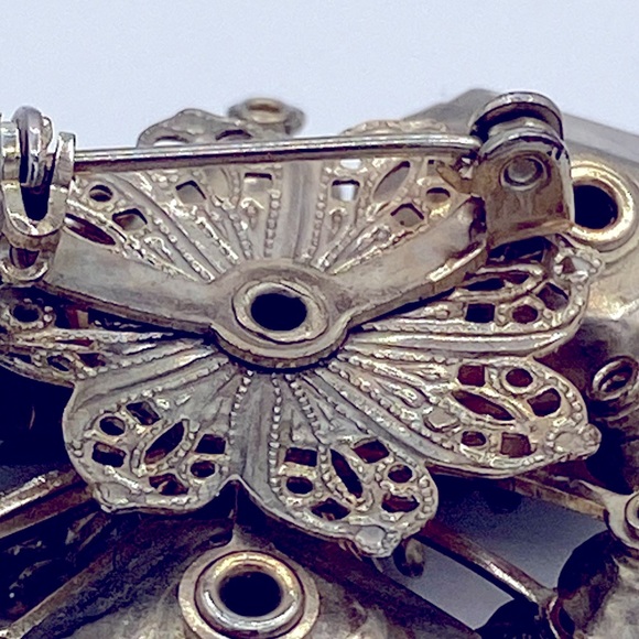 Vintage Unique Design Gold Tone With Smokey Green And Brown Rhinestone Brooch - Picture 5 of 6